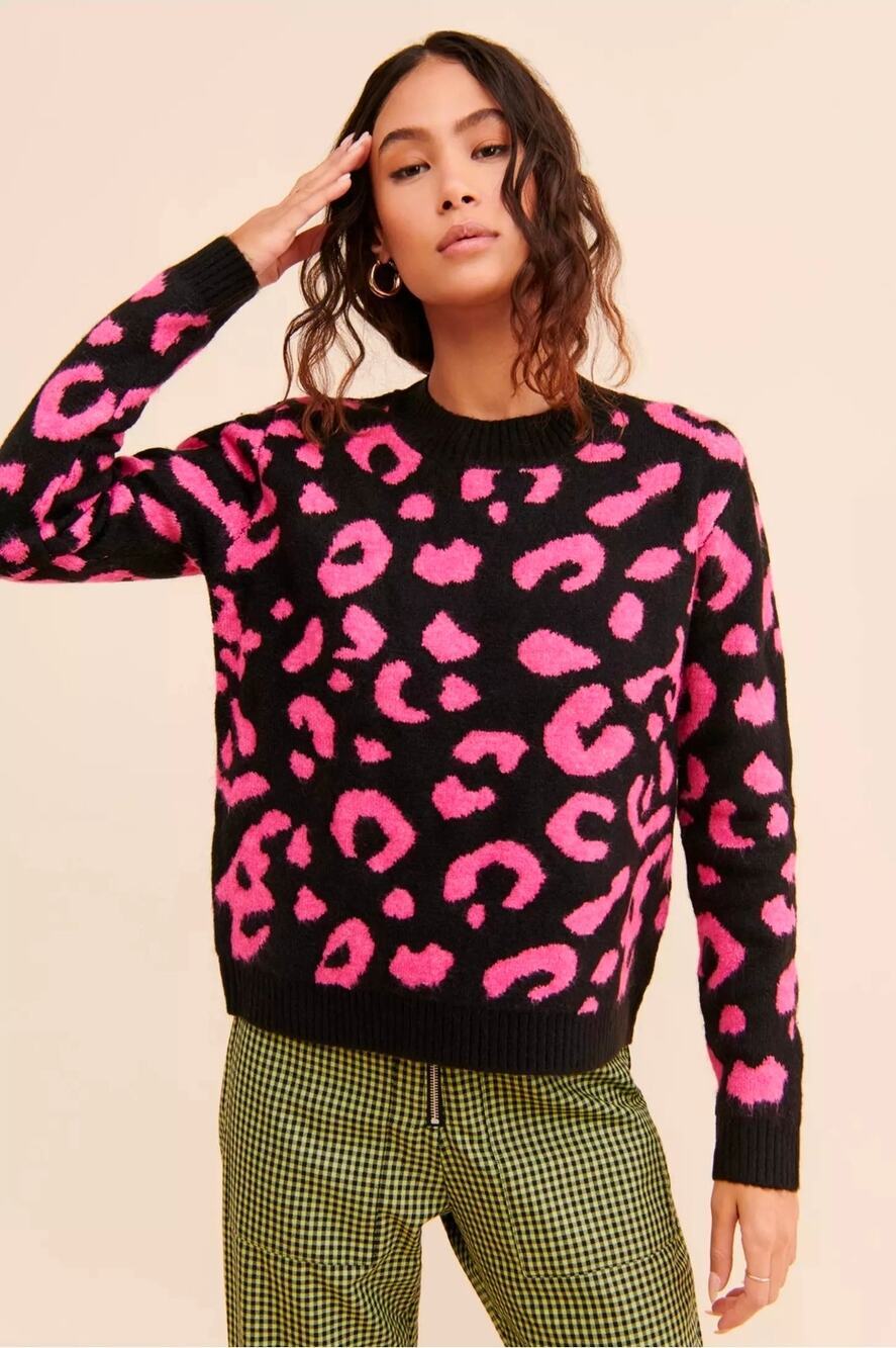 Line + Dot Civet Pink Leopard Print Sweater. Size M. Retails $89